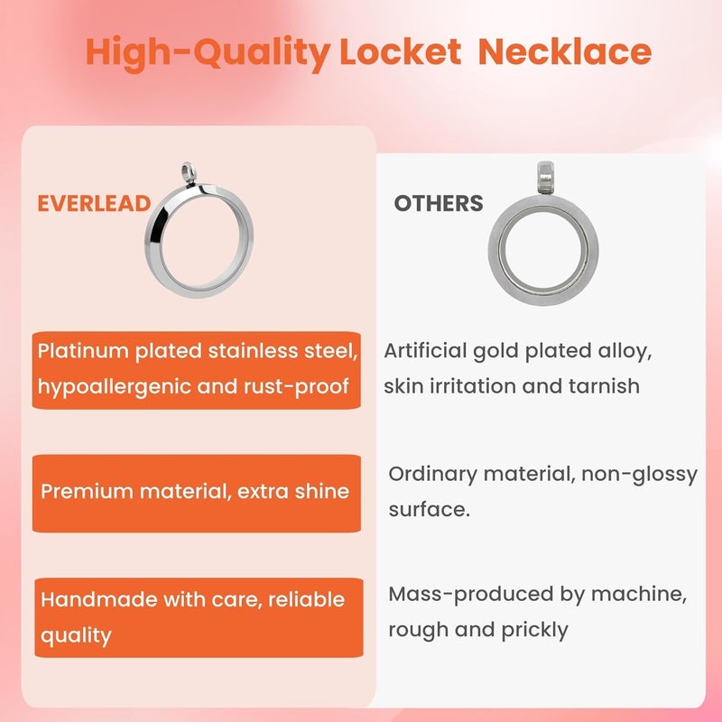 EVERLEAD Locket Necklace, DIY Floating Round Locket Pendant, Living Floating Memory Necklace for Women Friendship Necklace Memory Nostalgic - Image 3