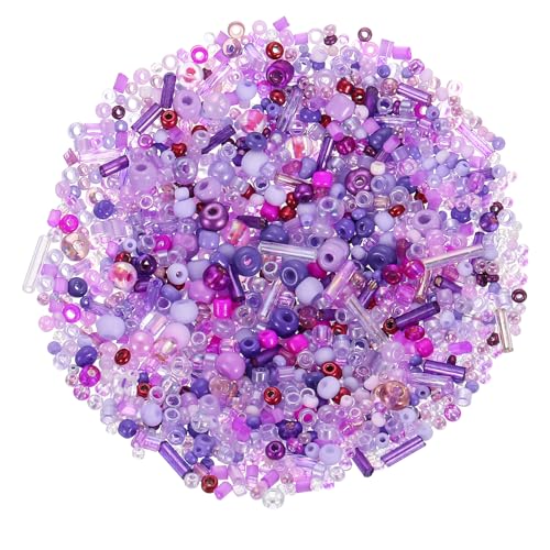 uxcell 1000 Pcs Mixed Glass Seed Beads 14mm Mini Loose Glass Bugle Beads for DIY Earrings Necklaces Bracelets Jewelry Making Purple - Image 1