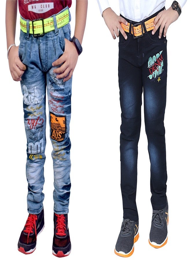 KUNDAN Boy's Sky Blue & Black Regular Fit Jean (Pack of 2,10 Year to 11 Year Boy's) - Image 1