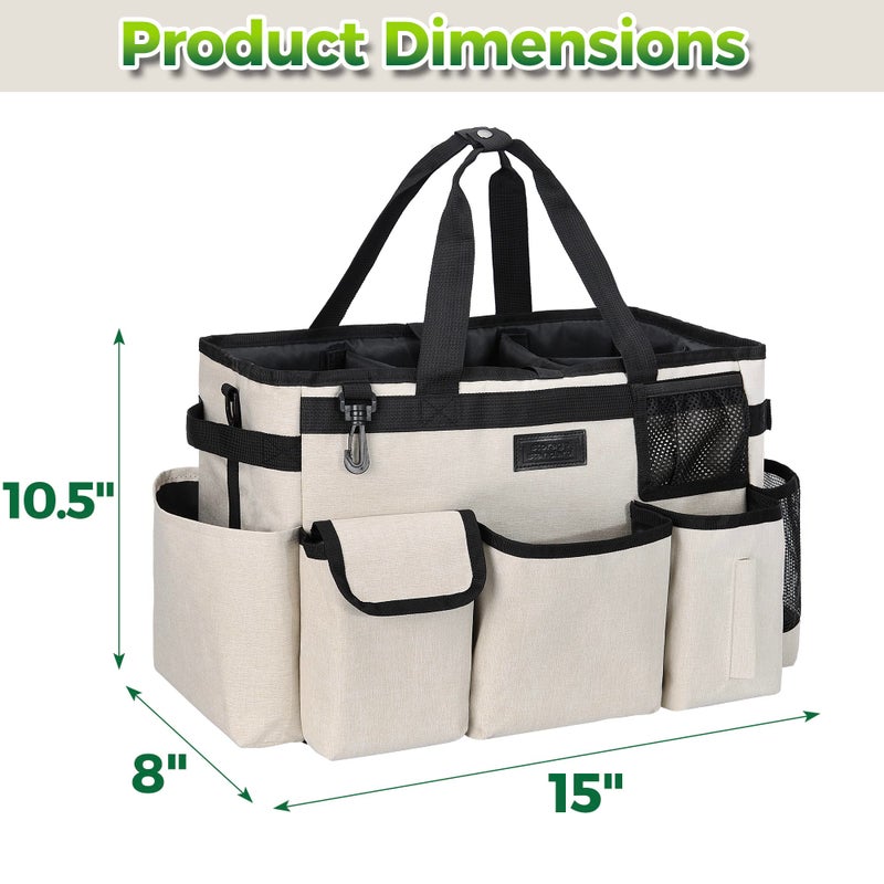 Storage Standard Cleaning Caddy Organizer With Handle - Large Caddy Bag For House & Bathroom Cleaning Supplies  15 X 8 X 10.5 Inches Cleaning Supply Caddy  Housekeeping Tote With Adjustable Strap - Beige - Image 4