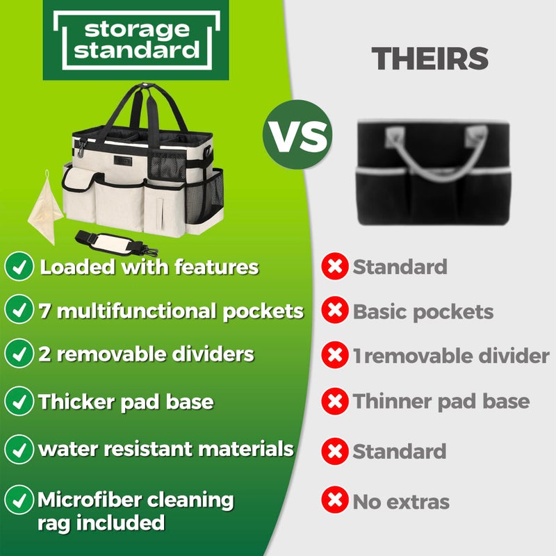 Storage Standard Cleaning Caddy Organizer With Handle - Large Caddy Bag For House & Bathroom Cleaning Supplies  15 X 8 X 10.5 Inches Cleaning Supply Caddy  Housekeeping Tote With Adjustable Strap - Beige - Image 2