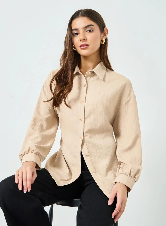 Take Two Beige Textured Long Sleeve Shirt