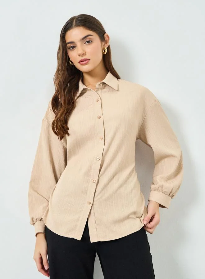Take Two Beige Textured Long Sleeve Shirt