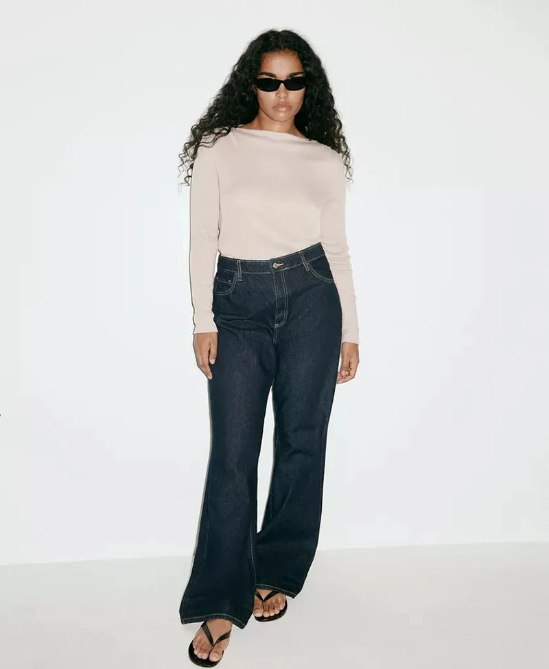 Mango Long-Sleeved Boat-Neck T-Shirt