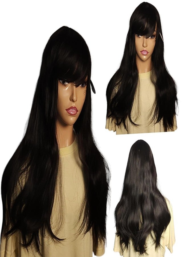 برافراجيا شعر مستعار طويل مستقيم من برافراجيا - شعر مستعار أسود مموج بطول 26 بوصة للنساء، بديل ناعم ورقيق وقابل للغسل لكامل الرأس، مناسب لأعياد الميلاد والحفلات وحفلات الزفاف والهالوين والكوسبلاي - Image 4