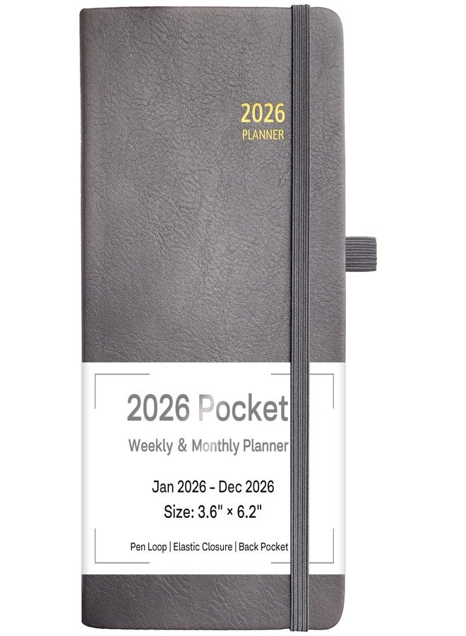 GoiUnlt 2026 Planner, Weekly ＆ Monthly Planner 2026, Jan 2026 - Dec 2026, 3.6" x 6.2", Flexible Cover, 12 Monthly Tabs, Thick Paper, Spiral Wirebound, Inner Pocket, Grey - Image 1