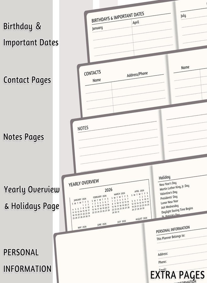 GoiUnlt 2026 Planner, Weekly ＆ Monthly Planner 2026, Jan 2026 - Dec 2026, 3.6" x 6.2", Flexible Cover, 12 Monthly Tabs, Thick Paper, Spiral Wirebound, Inner Pocket, Grey - Image 5