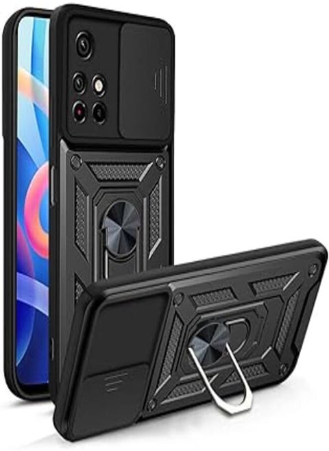 جراب Xiaomi Redmi Note 11 pro plus 5G مع غطاء منزلق للكاميرا وحامل حلقي جراب مقاوم للصدمات لهاتف Redmi Note 11 Pro Plus 5G (Xiaomi Redmi Note 11 pro plus 5G) (أسود)