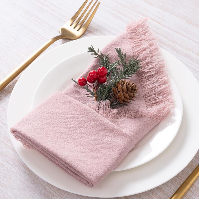 DeZerlor 6 Pack Pink Cotton Linen Napkins with Fringe Spring Easter Cloth Napkins Set of 6 Boho Handmade Dinner Napkins Bulk for Wedding Bridal Baby Shower Parties, 17 x 17 Inches - Image 5