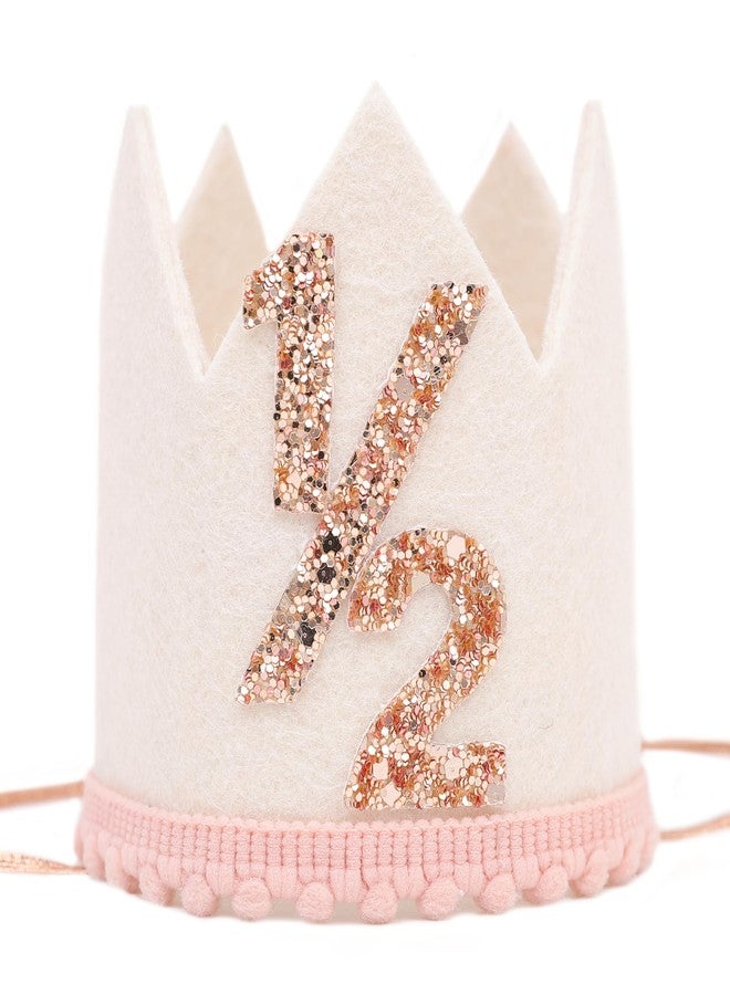 Jissoo White 1/2 Birthday Crown - 6 Months Birthday Decorations,Little Princess Crown For Cake Smash,Sweet Half Hat Photo Props,Light Pink 1/2 Way To One Decoration (White) - Image 1