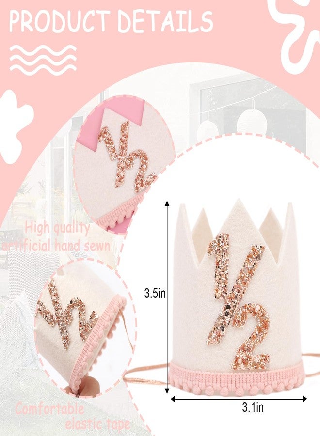 Jissoo White 1/2 Birthday Crown - 6 Months Birthday Decorations,Little Princess Crown For Cake Smash,Sweet Half Hat Photo Props,Light Pink 1/2 Way To One Decoration (White) - Image 3