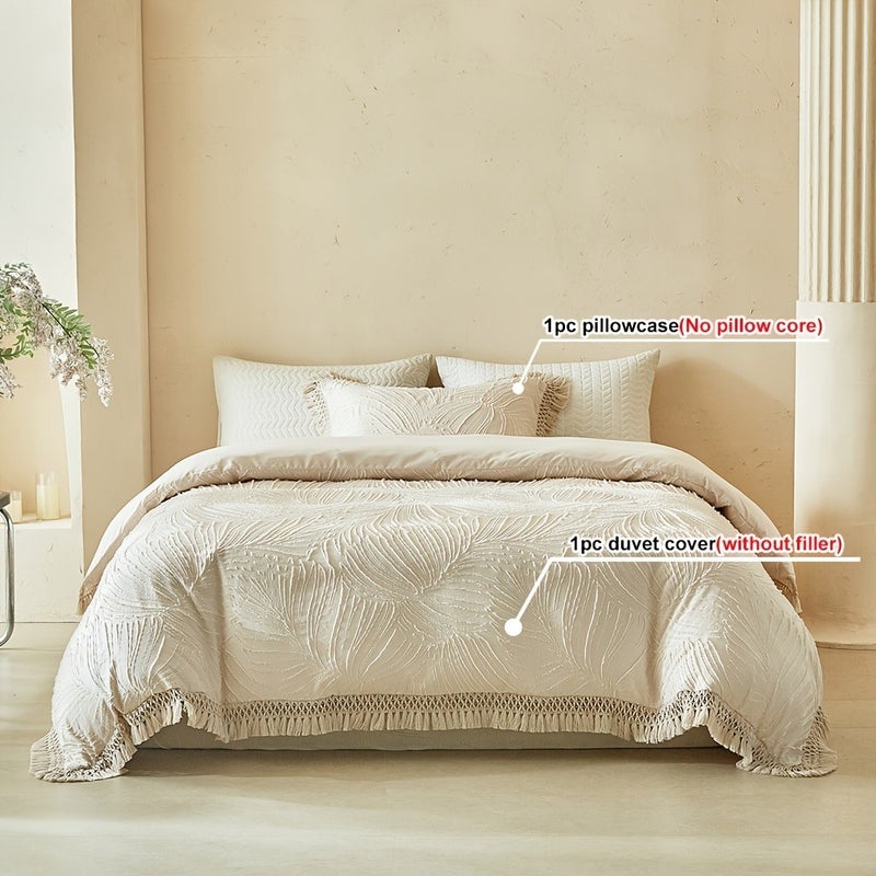 Spring And Summer New Cut Flower Duvet Cover Set 2/3pcs Set (1 Duvet Cover And 1/2 Pillowcase), Tassel Design, Easy Princess Style, Four-Season Bedroom Bedding Duvet Cover Set, with Zipper And Duvet Corner Strap - Image 1