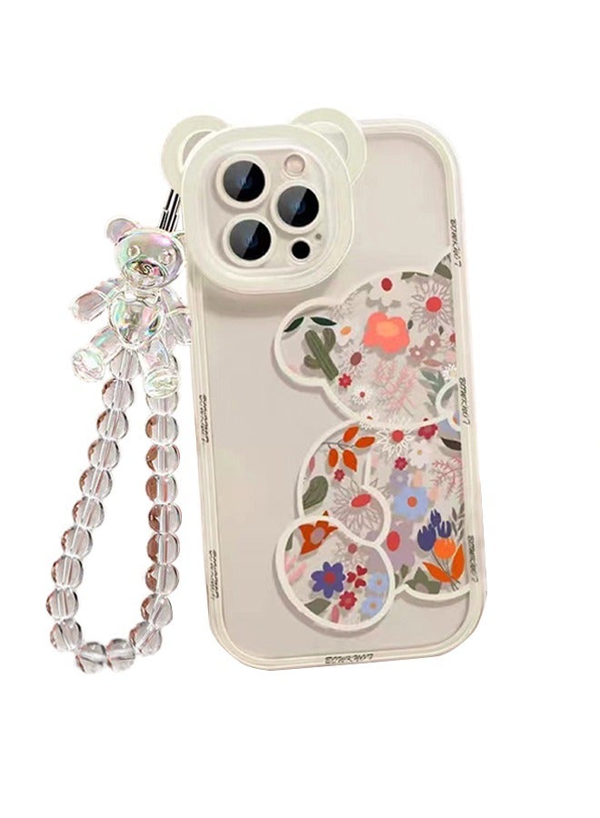 Compatible with iPhone 15 Pro Max Case, Cute Flowers Bear Camera Protector Clear Case Cover with Lovely Strap Bracelet Chain Girls Women Case for iPhone 15 Pro Max  - Image 1
