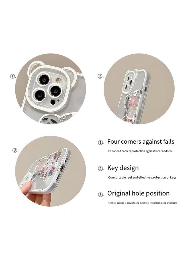 Compatible with iPhone 15 Pro Max Case, Cute Flowers Bear Camera Protector Clear Case Cover with Lovely Strap Bracelet Chain Girls Women Case for iPhone 15 Pro Max  - Image 3