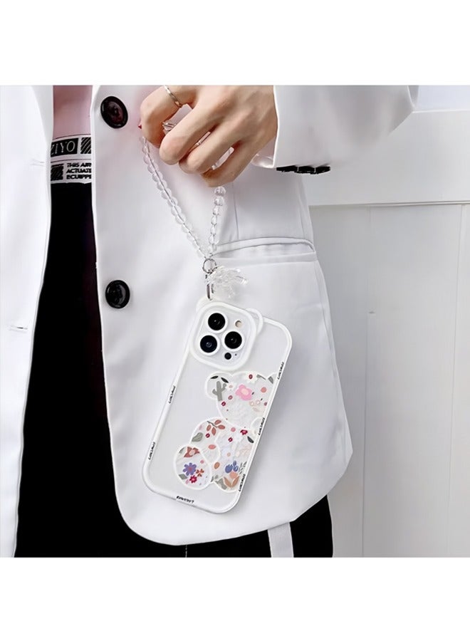 Compatible with iPhone 15 Pro Max Case, Cute Flowers Bear Camera Protector Clear Case Cover with Lovely Strap Bracelet Chain Girls Women Case for iPhone 15 Pro Max  - Image 5
