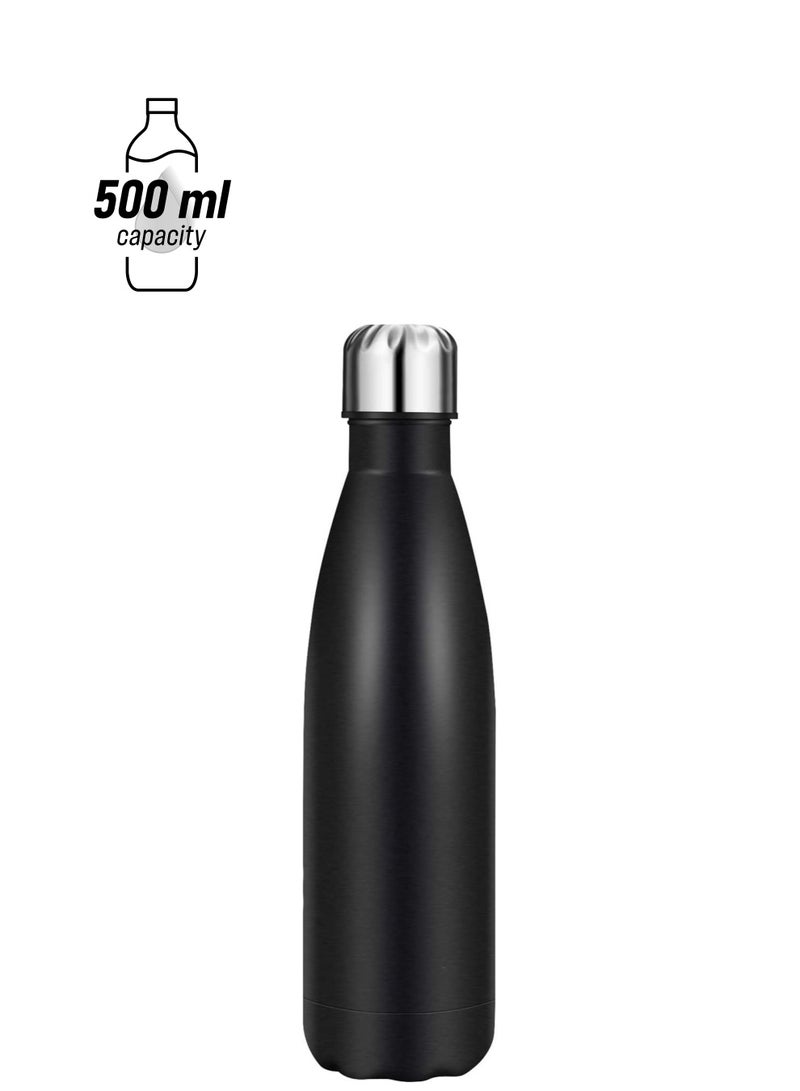 Gonice Stainless Steel Water Bottle, 500ml Double Walled Vacuum Flask with Pouch, BPA Free 12 Hours Hot&Cold Sport Drink Bottle for Gym, Home, Office, Outdoor, Work (500ML, Black)  - Image 1