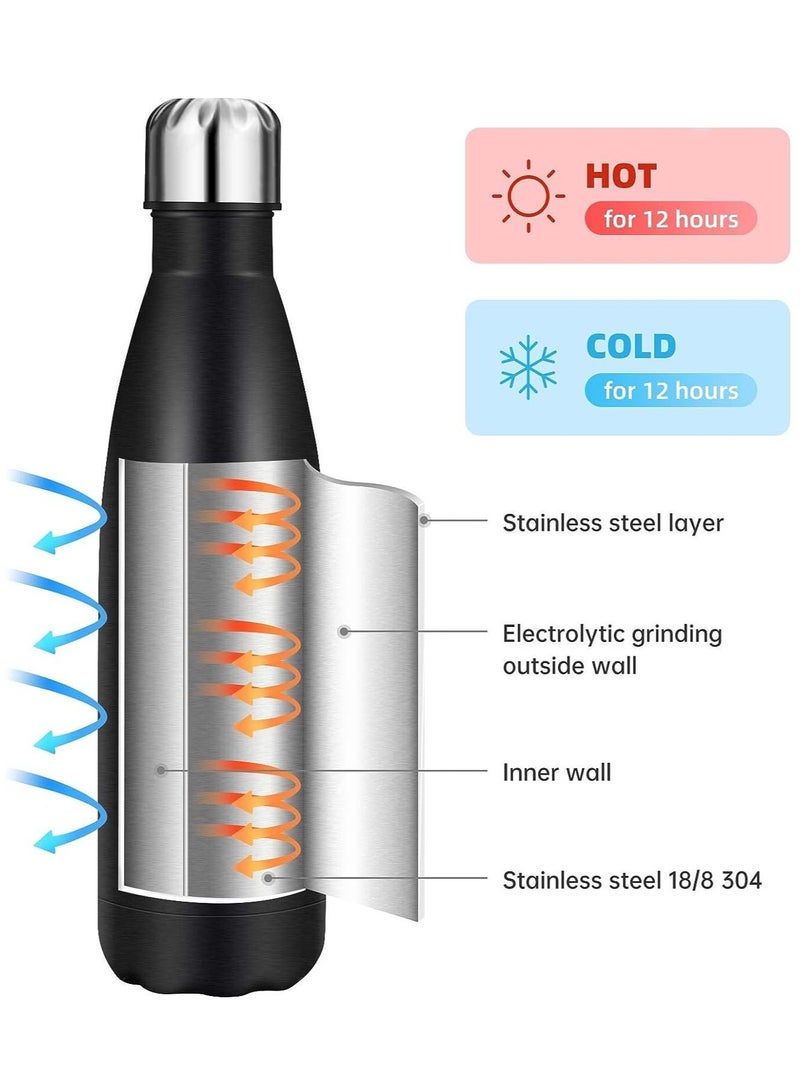 Gonice Stainless Steel Water Bottle, 500ml Double Walled Vacuum Flask with Pouch, BPA Free 12 Hours Hot&Cold Sport Drink Bottle for Gym, Home, Office, Outdoor, Work (500ML, Black)  - Image 4