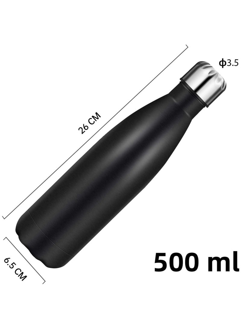 Gonice Stainless Steel Water Bottle, 500ml Double Walled Vacuum Flask with Pouch, BPA Free 12 Hours Hot&Cold Sport Drink Bottle for Gym, Home, Office, Outdoor, Work (500ML, Black)  - Image 2