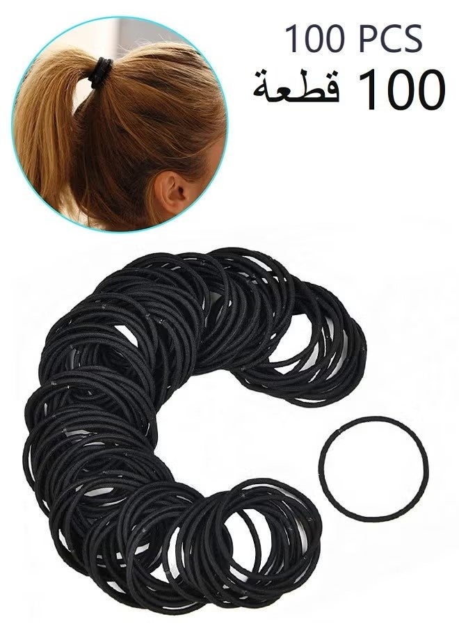 ربطات شعر، 100 قطعة من المطاط الأسود المرن للنساء أو الرجال، حاملات ذيل الحصان، ربطات شعر مرنة عالية الجودة للشعر الكثيف، ربطات شعر للنساء - Image 1