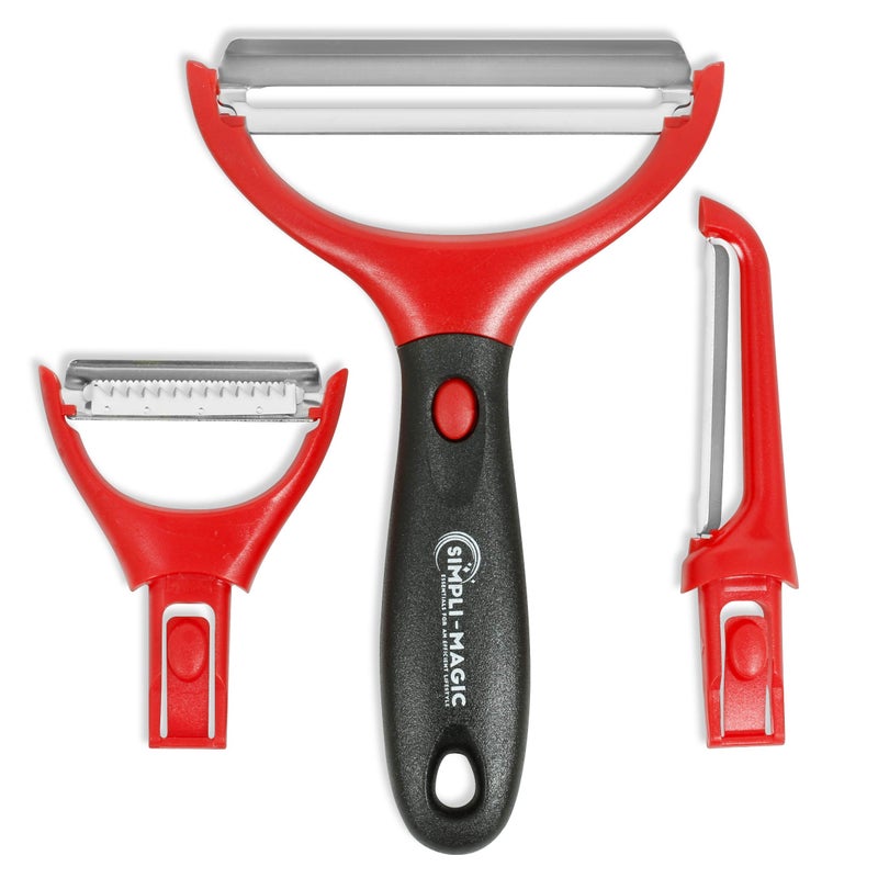 SimpliMagic 79319 Trio Set  Julienne Vegetable Stainless Steel Cabbage Carrot Potato Multifunctional Veggie Fruit Peeler Set of 3 Large Stainless