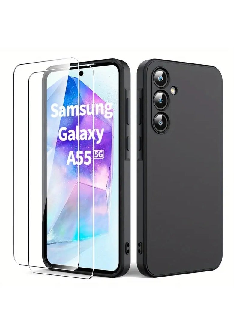 Houmt Samsung Galaxy A55 Case Cover With 2-Pack Screen Protector Silky-Soft Silicone Touch Full-Body Protective Case for Samsung A55 6.6-inch  - Image 1