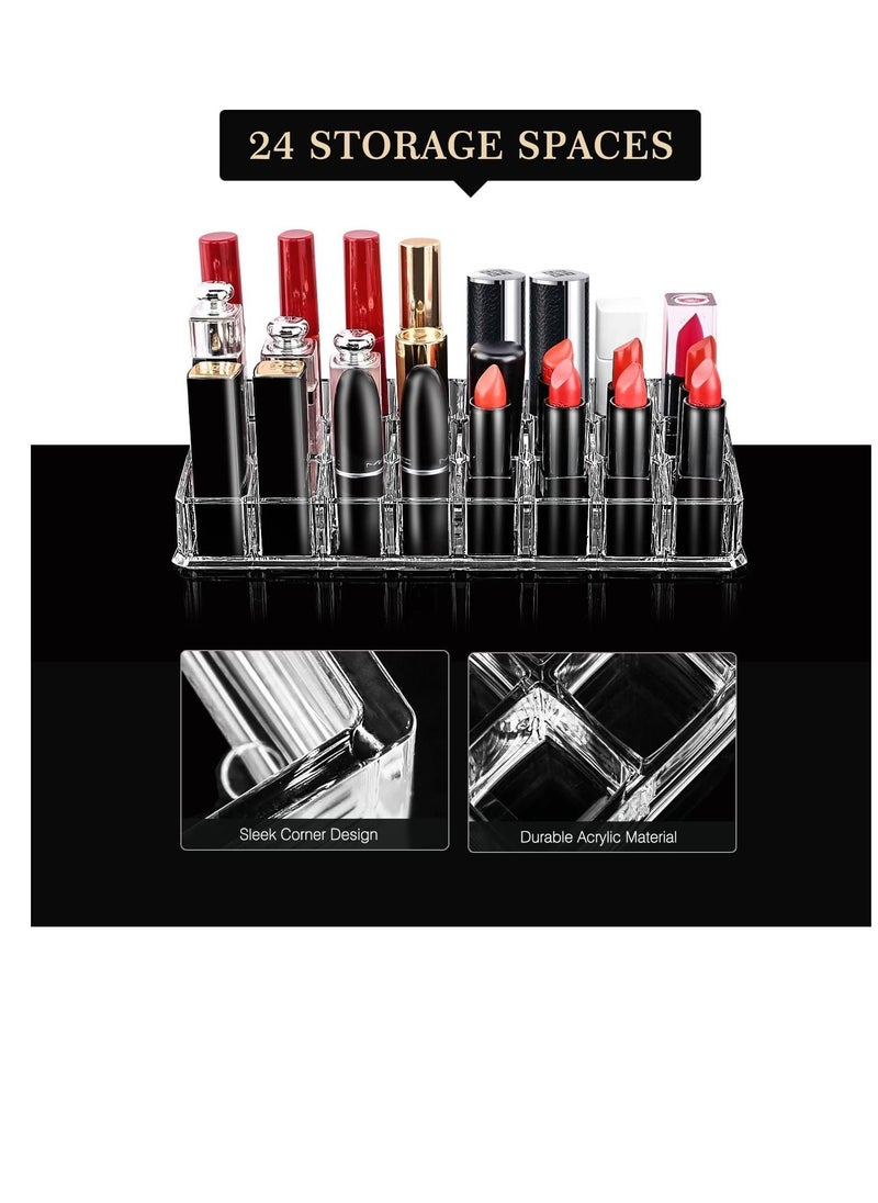 Excefore - Lipstick Holder, 24 Slots Clear Acrylic Lipstick Organizer Display Transparent Makeup Organizer, Multipurpose Makeup Organizer Stand for Lip Gloss Tubes, Balm, Mascara, Make Up Brushes Jewelry - Image 1