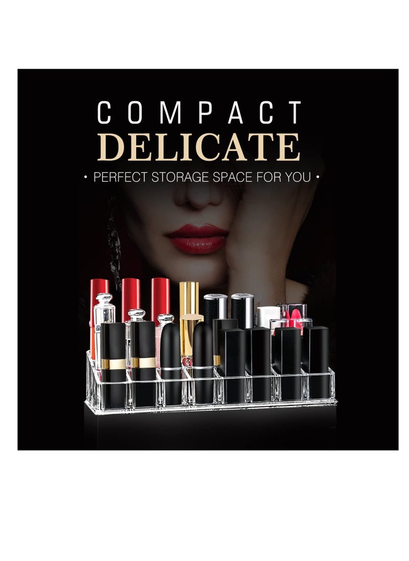 Excefore - Lipstick Holder, 24 Slots Clear Acrylic Lipstick Organizer Display Transparent Makeup Organizer, Multipurpose Makeup Organizer Stand for Lip Gloss Tubes, Balm, Mascara, Make Up Brushes Jewelry - Image 1