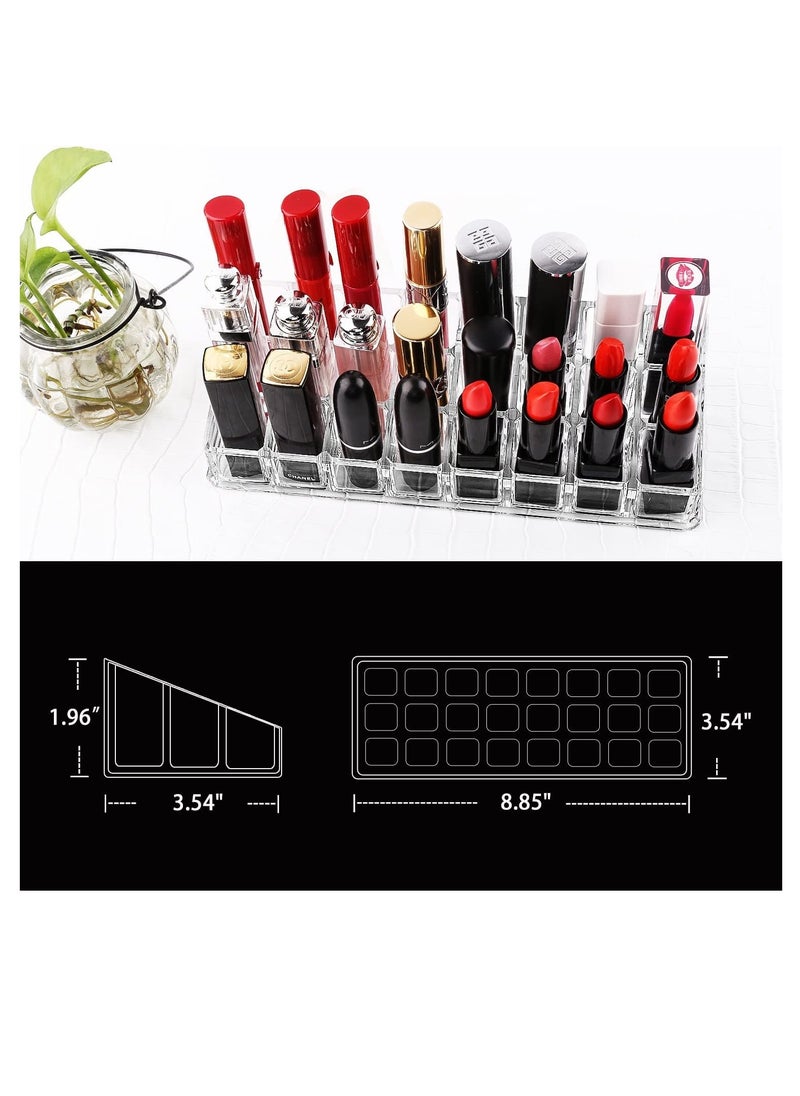 Excefore - Lipstick Holder, 24 Slots Clear Acrylic Lipstick Organizer Display Transparent Makeup Organizer, Multipurpose Makeup Organizer Stand for Lip Gloss Tubes, Balm, Mascara, Make Up Brushes Jewelry - Image 1