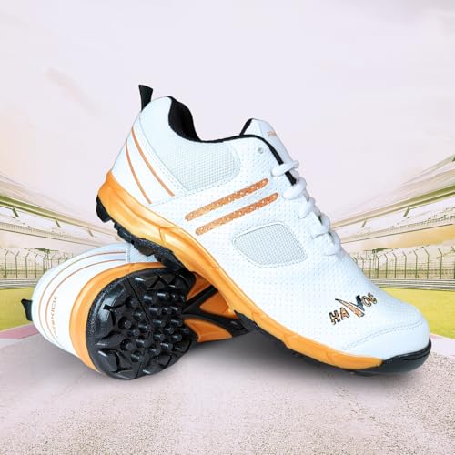 Prokick Havoc Cricket Shoes for Men and Women|Lightweight & Durable Cricket Shoes|PVC Studs Spikes Sports Shoe for Unisex|Synthetic Leather Upper Sports Shoes|EVA Sockliner, White/Gold/Black-8 UK - Image 5