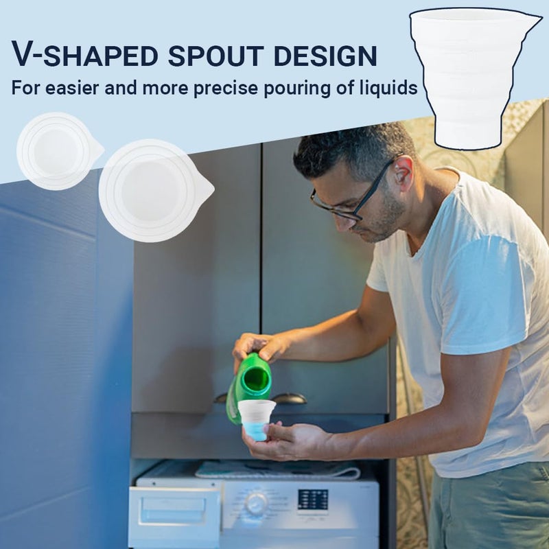 TRKETK 4 Pieces Collapsible Silicone Measuring Cups Reusable Detergent Dispenser with Adapted Scale Washing Liquid Dispenser Suitable for Laundry Laboratories - Image 4