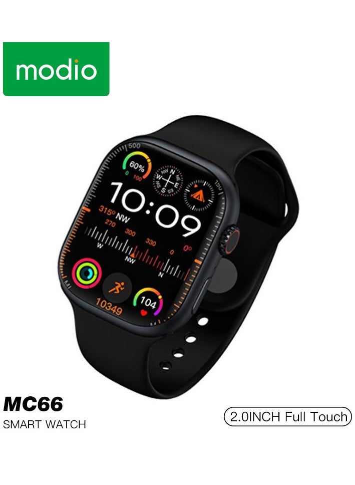 Modio MC66 2.0-Inch Full Touch Display Smartwatch With Charging Cable Designed For Ladies and Gents Black - Image 1