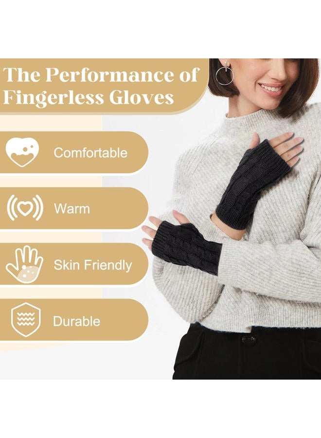 Justay 2 Pairs Women Winter Warm Knit Fingerless Gloves Hand Crochet Thumbhole Arm Warmers Mitten（2 Pairs Twist（Black+Light Grey）） - Image 4