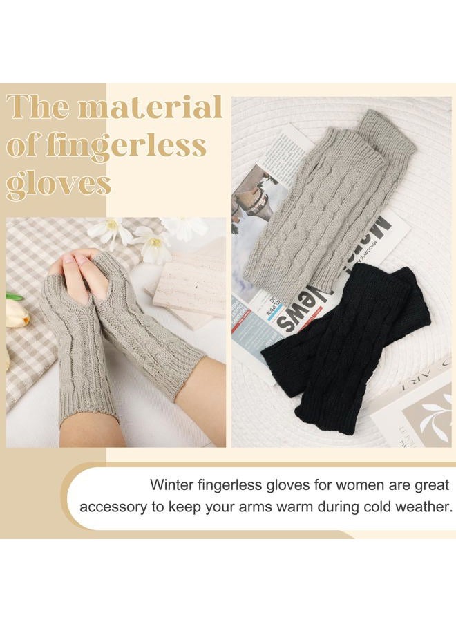 Justay 2 Pairs Women Winter Warm Knit Fingerless Gloves Hand Crochet Thumbhole Arm Warmers Mitten（2 Pairs Twist（Black+Light Grey）） - Image 3