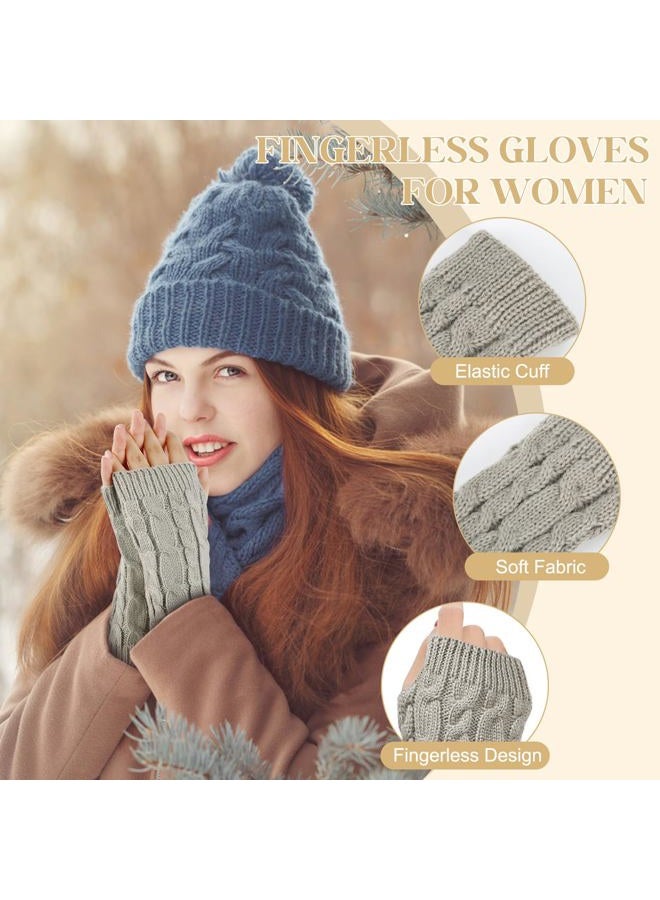 Justay 2 Pairs Women Winter Warm Knit Fingerless Gloves Hand Crochet Thumbhole Arm Warmers Mitten（2 Pairs Twist（Black+Light Grey）） - Image 2