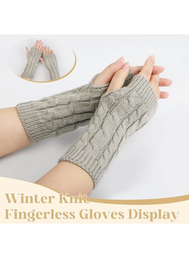 Justay 2 Pairs Women Winter Warm Knit Fingerless Gloves Hand Crochet Thumbhole Arm Warmers Mitten（2 Pairs Twist（Black+Light Grey）） - Image 5