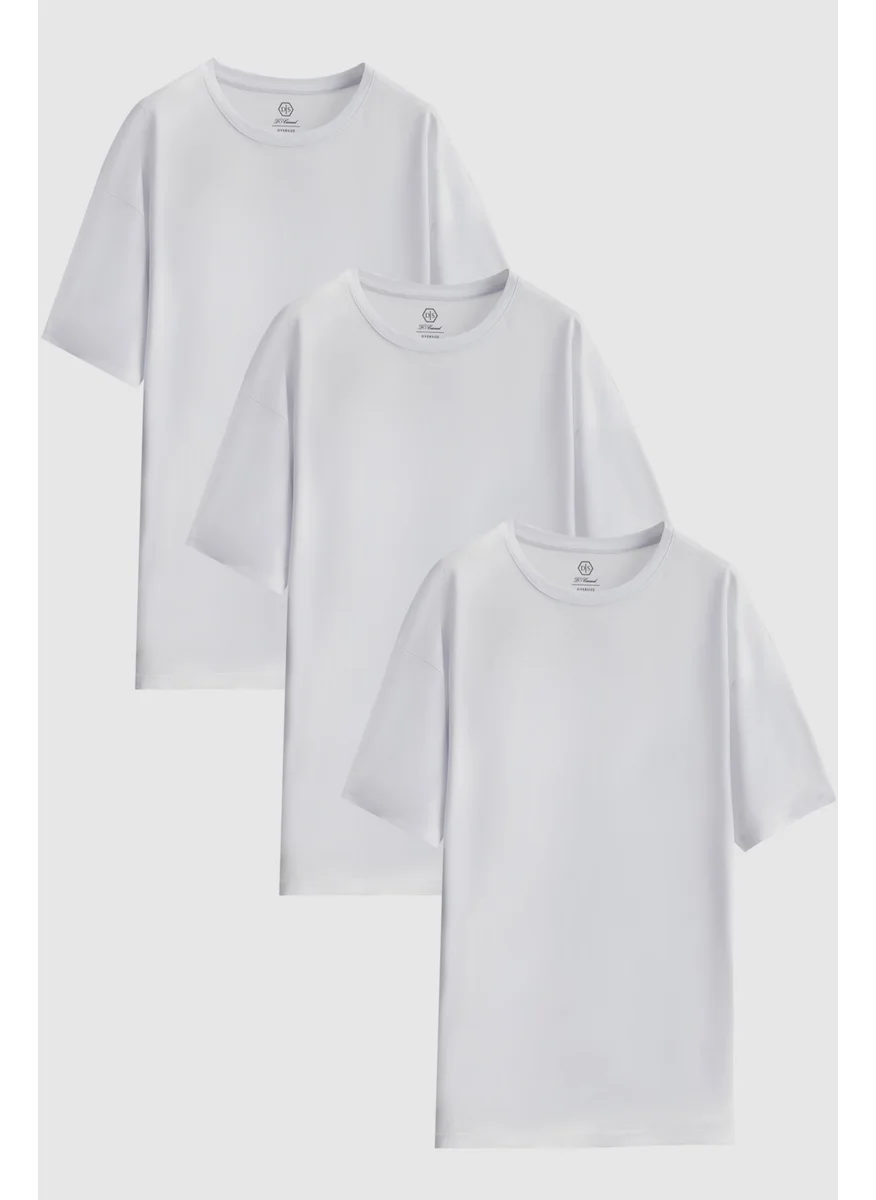 D'S DAMAT Ds Damat Comfort White 3-Piece Loose Cut 100% Cotton T-Shirt