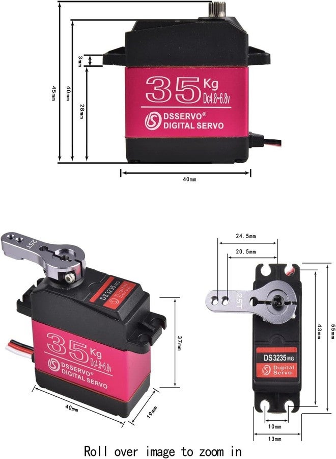 REES52 Steering Servo Motor DS3235MG 270Degree 35KG High Torque - Full Metal Gear Digital Servo Baja Servo Waterproof Servo Mechanical arm Fittings servo for Robotic RC Car (Control Angle 270°) - Image 4