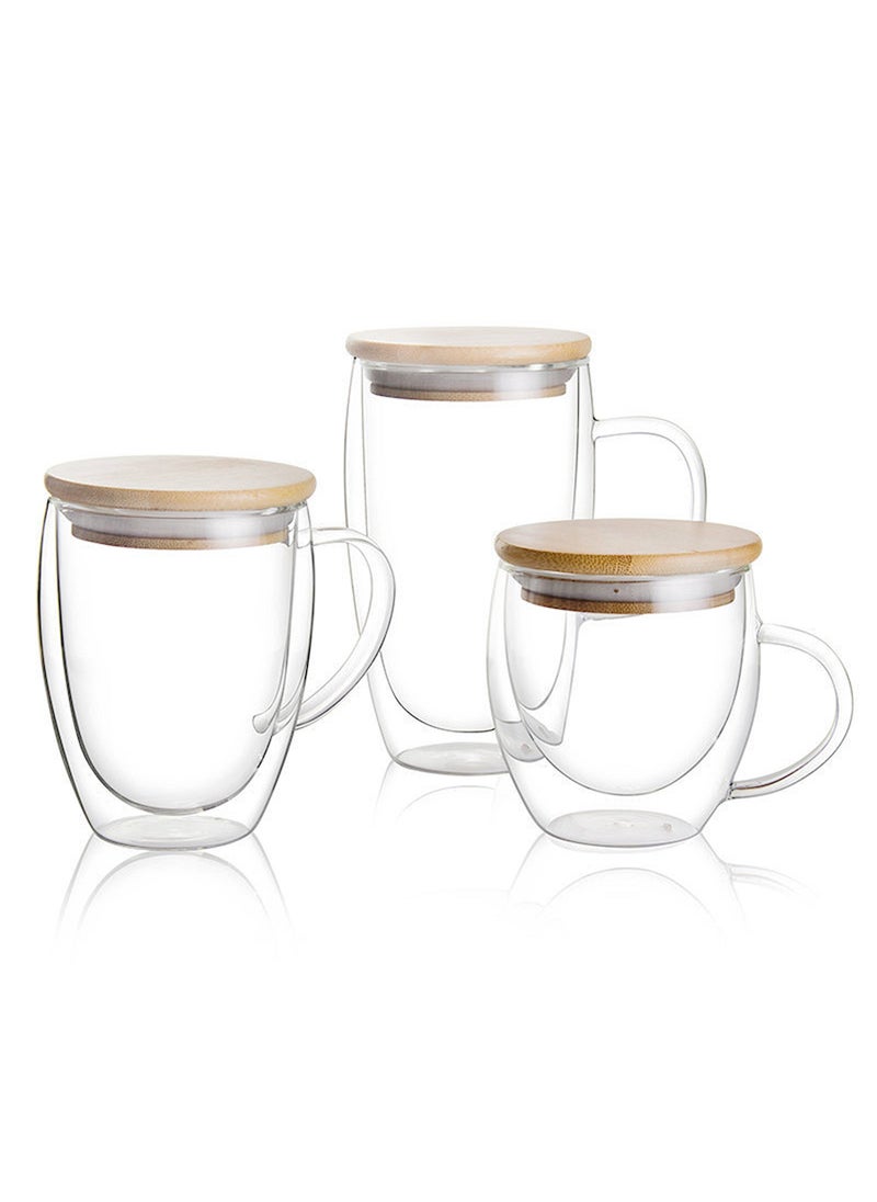 1Chase Double Walled Coffee Cups With Handle Bamboo Lid Set Includes 1xLarge 450ml, 1xMedium 350ml, 1xSmall 250ml  - Image 1