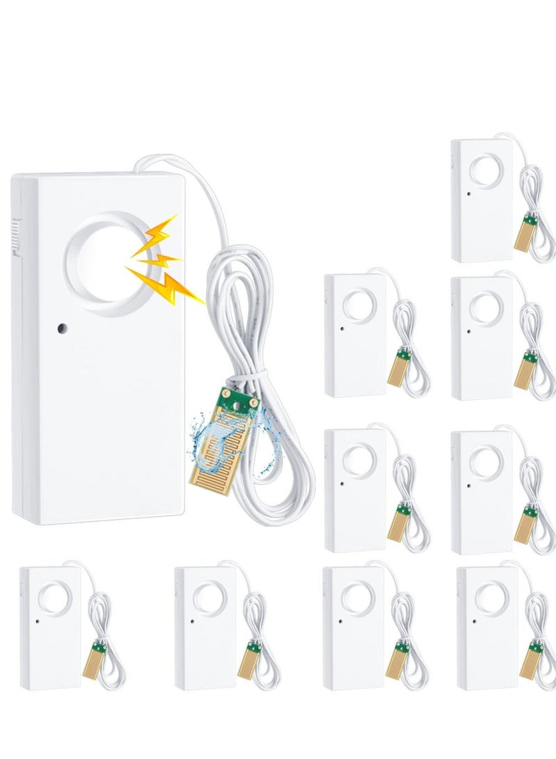 Captaintech 10 Pcs Water Leak Detector, 120dB Loud Siren, Powered by 9V Battery (not Include), Sensor Alarm for Kitchen Basement Water Heater(White) - Image 1