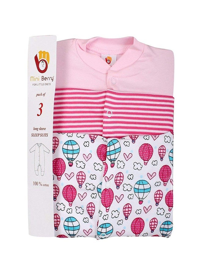 Mini Berry Babyneeds New Born Baby Multi-Color Long Sleeve Cotton Sleep Suit Romper for Boys and Girls Set of 3 - Image 2