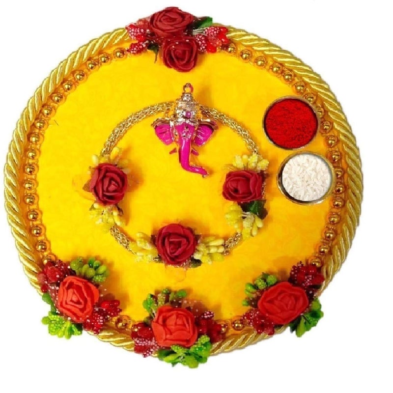 CRAFTSMAN طبق زينة خاص بمناسبة كاروا تشاث مع اللورد غانيشا ورولي رايس لطقوس المعابد الهندوسية هدية ديوالي زينة ديبافالي هدايا هندية