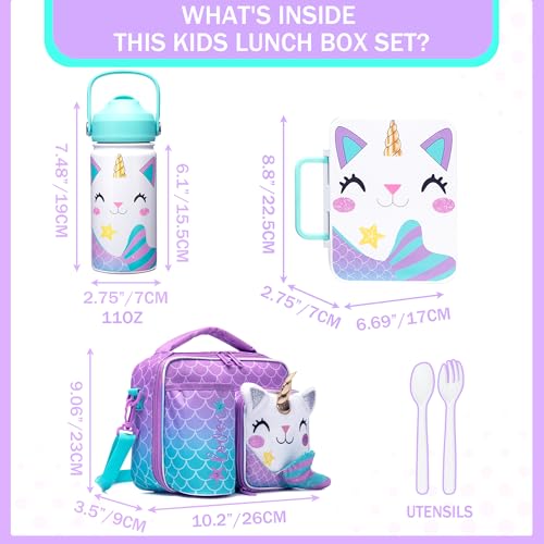 Oruiji Unicorn Lunch Box for Girls Bento Box for Kids with Ice Pack,Stainless Steel Water Bottle Set Utensils Set Food Container for School Girls Kids Back to School Supplies - Image 2