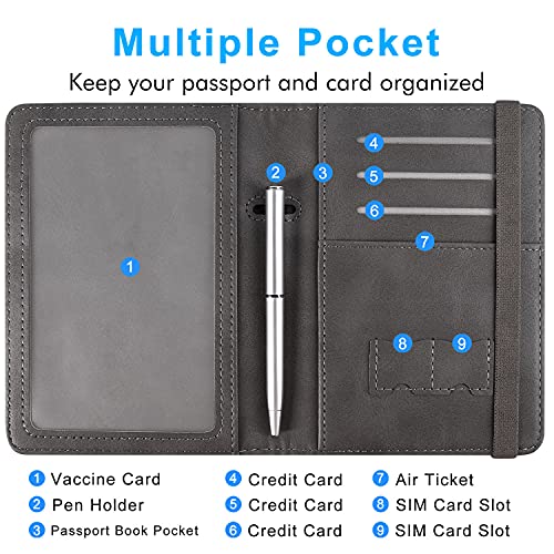 ACdream RFID BLOCKING Passport Holder Travel Wallet - Premium PU Leather Cover Passport book with Card Holder, Pen Slot, Keep Organization, and Travel Essentials for Women and Men - Grey - Image 4