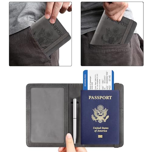 ACdream RFID BLOCKING Passport Holder Travel Wallet - Premium PU Leather Cover Passport book with Card Holder, Pen Slot, Keep Organization, and Travel Essentials for Women and Men - Grey - Image 5