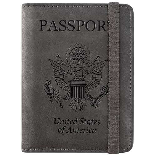 ACdream RFID BLOCKING Passport Holder Travel Wallet - Premium PU Leather Cover Passport book with Card Holder, Pen Slot, Keep Organization, and Travel Essentials for Women and Men - Grey - Image 1