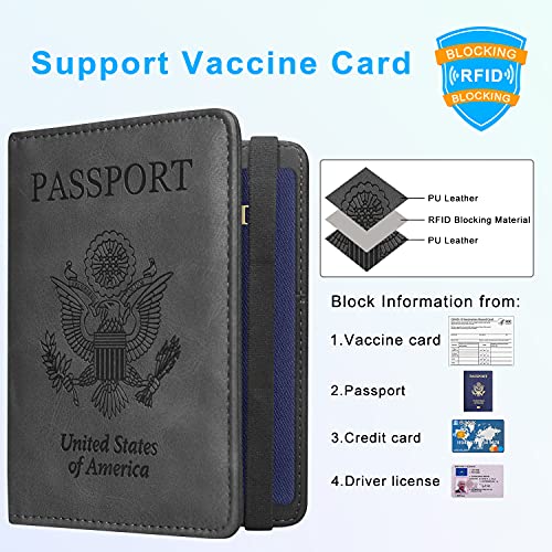 ACdream RFID BLOCKING Passport Holder Travel Wallet - Premium PU Leather Cover Passport book with Card Holder, Pen Slot, Keep Organization, and Travel Essentials for Women and Men - Grey - Image 3