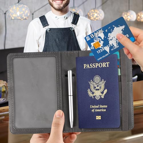 ACdream RFID BLOCKING Passport Holder Travel Wallet - Premium PU Leather Cover Passport book with Card Holder, Pen Slot, Keep Organization, and Travel Essentials for Women and Men - Grey - Image 2
