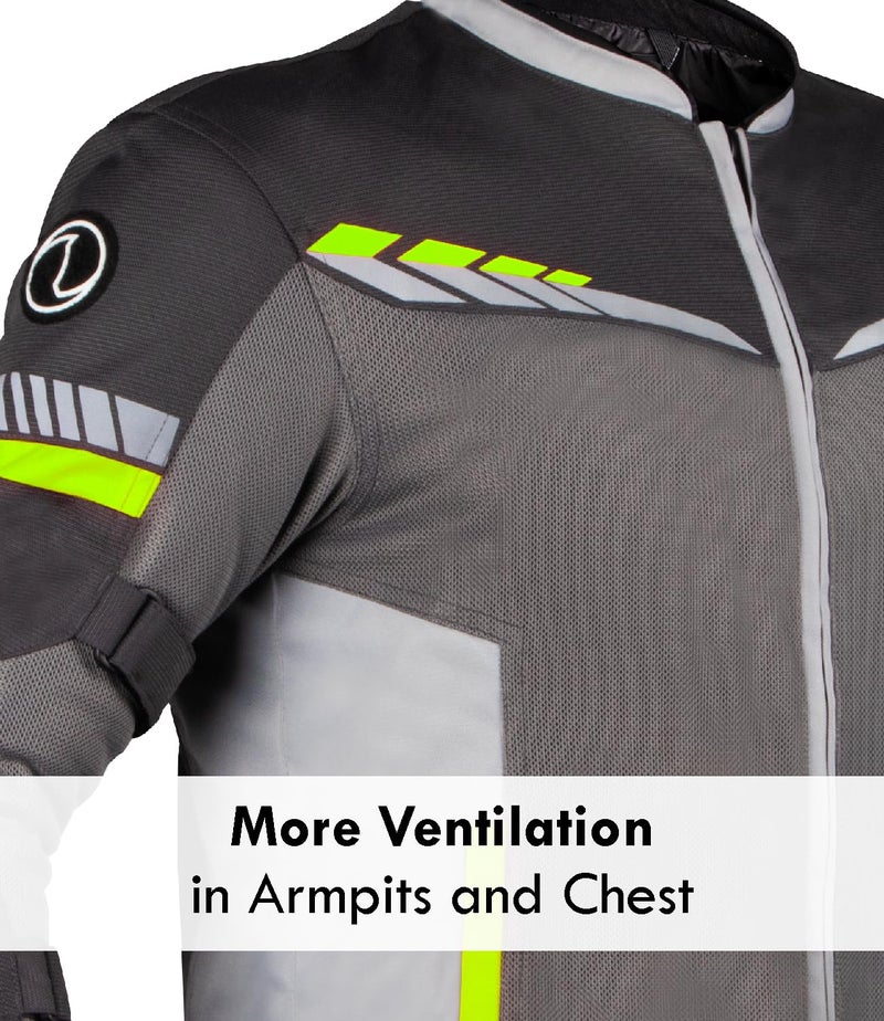 Rynox Air GT 4 Jacket - CE Certified Class A | Motorcycle Riding Jacket | Impact Protection | Abrasion Resistance - Grey Hi-Viz Green, Small - Image 4