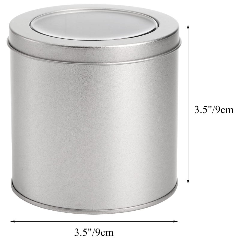 Tosnail 6 Pack Round Metal Tins Canister with Window Top Lid, 17 Oz Tin Can Box, Large Kitchen Tin Container for Loose Tea, Coffee, Candy, Spices - Silver - Image 2