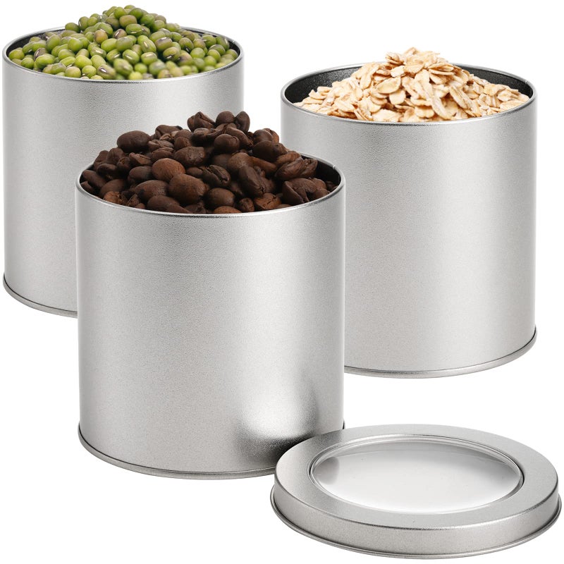 Tosnail 6 Pack Round Metal Tins Canister with Window Top Lid, 17 Oz Tin Can Box, Large Kitchen Tin Container for Loose Tea, Coffee, Candy, Spices - Silver - Image 4